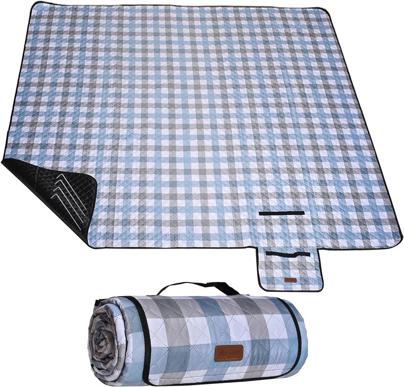 HX&OD Outdoor Picnic Blanket, Extra Large, 80''x60'' Waterproof Foldable Blankets Gingham Picnic Mat for Beach, Camping Grass Lawn Park Accessories Cute Couple Ideas Wedding (Coffee Color, 80”x60”) - Image 1
